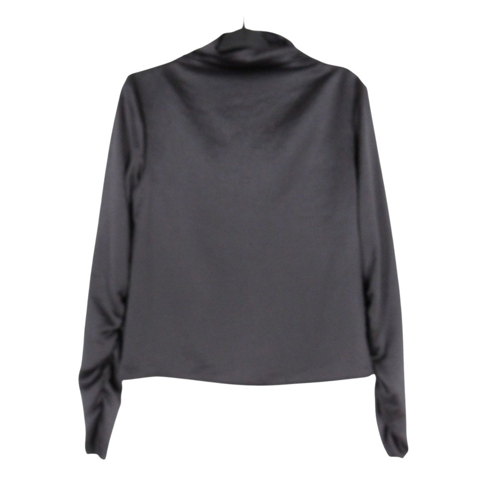 LVIR Black SATIN Zipper Back RUCHED BACK & SLEEVES Mock Neckline BLOUSE/TOP Sz M